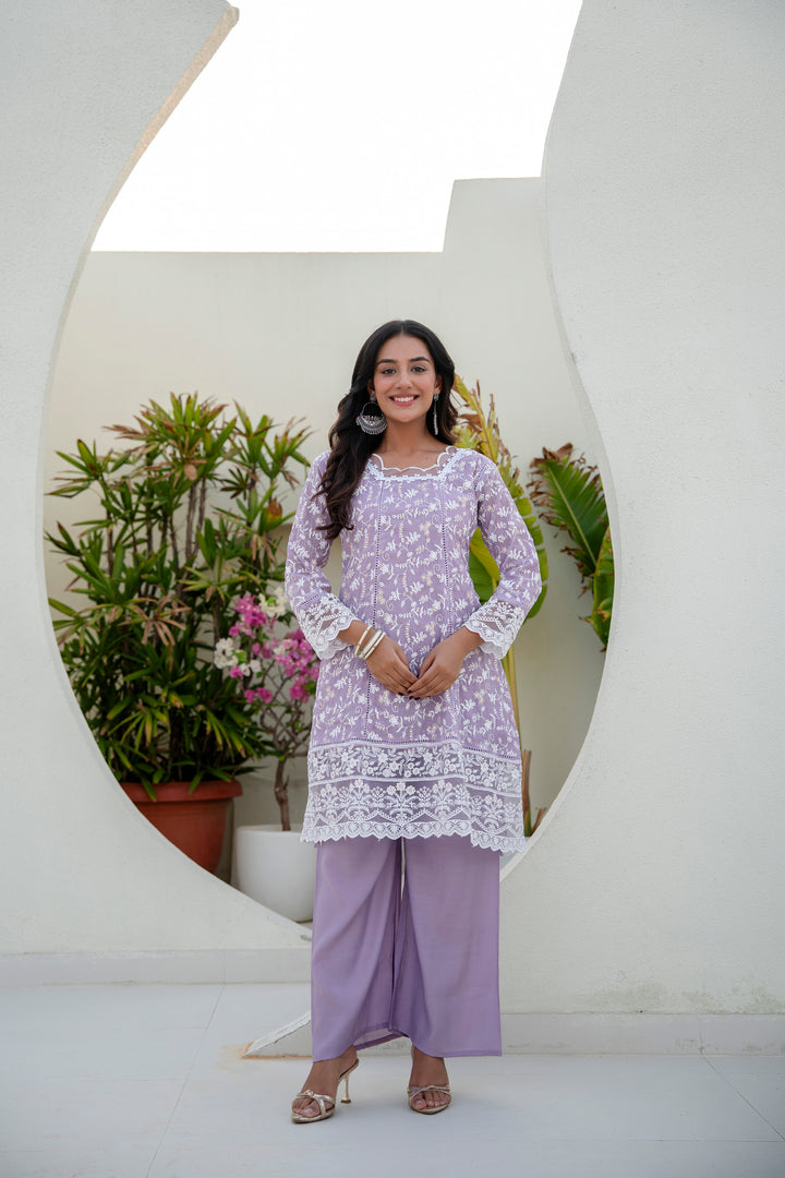 New Stylish Designer Purple kurti Set