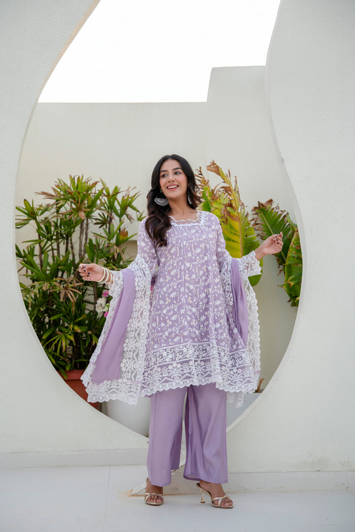 New Stylish Designer Purple kurti Set