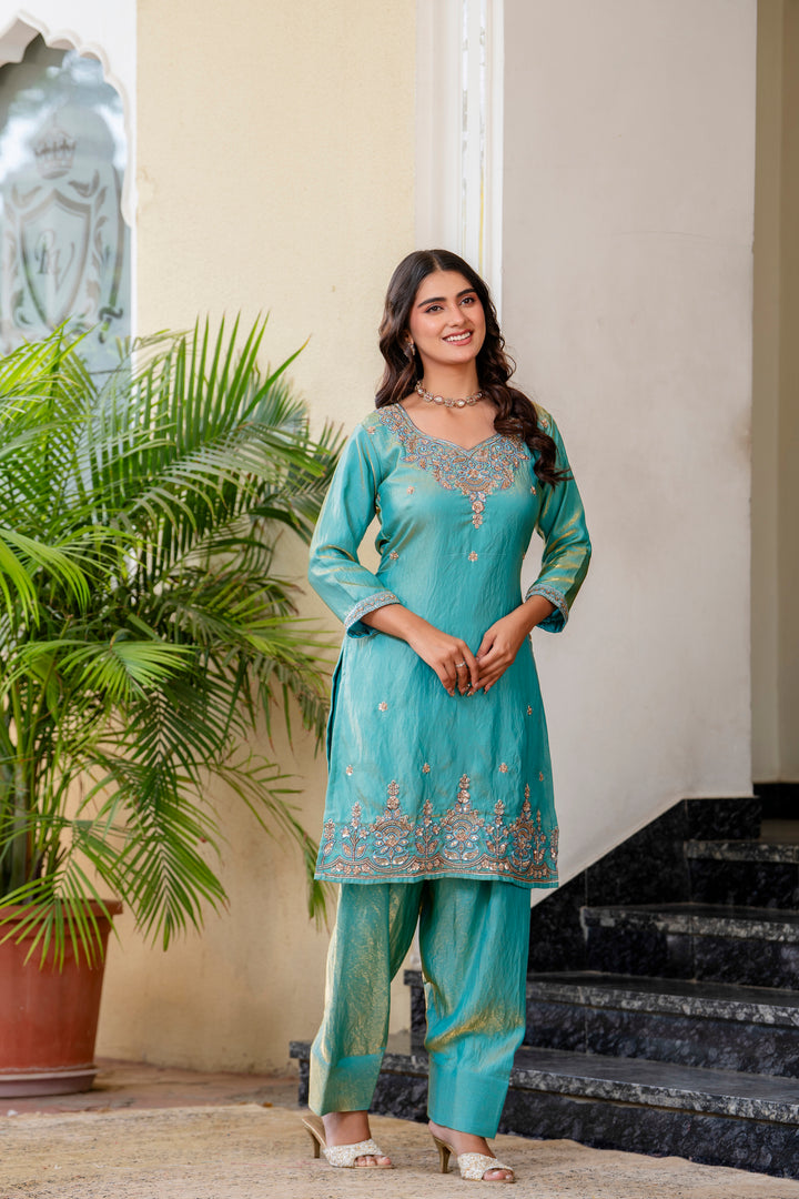 Turquoise Blue designer kurti set