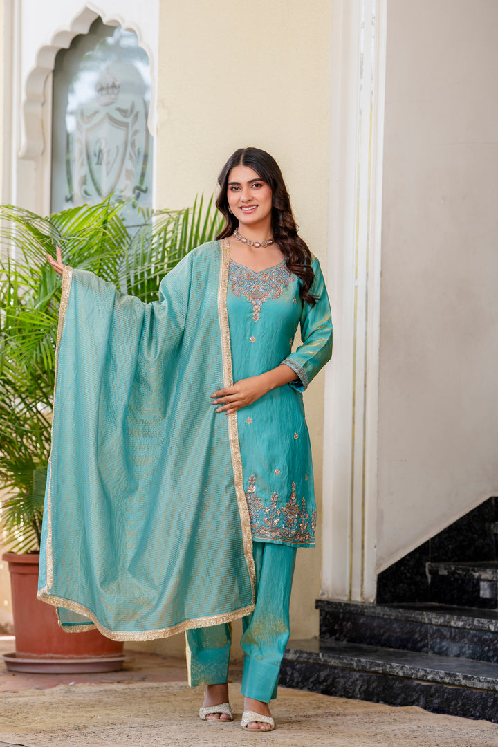Turquoise Blue designer kurti set