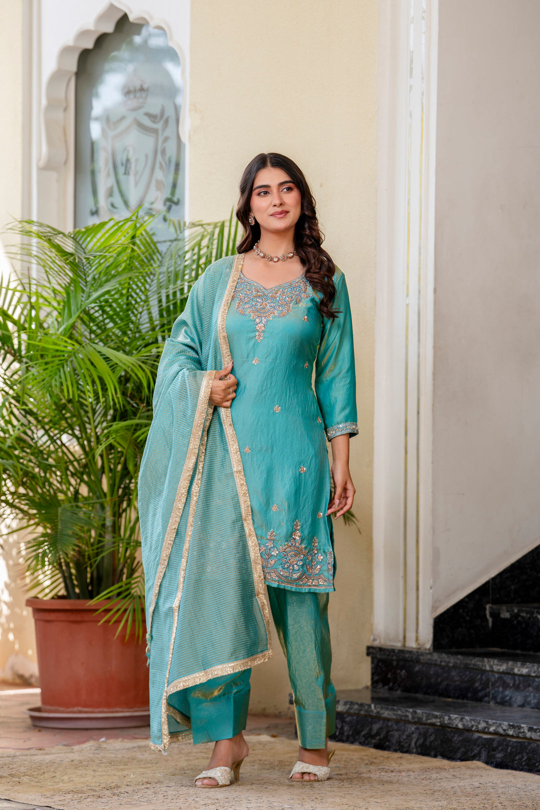 Turquoise Blue designer kurti set