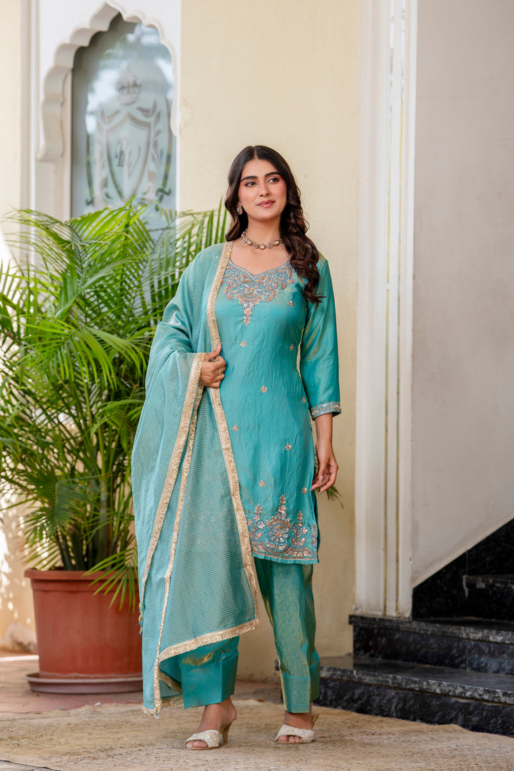 Turquoise Blue designer kurti set