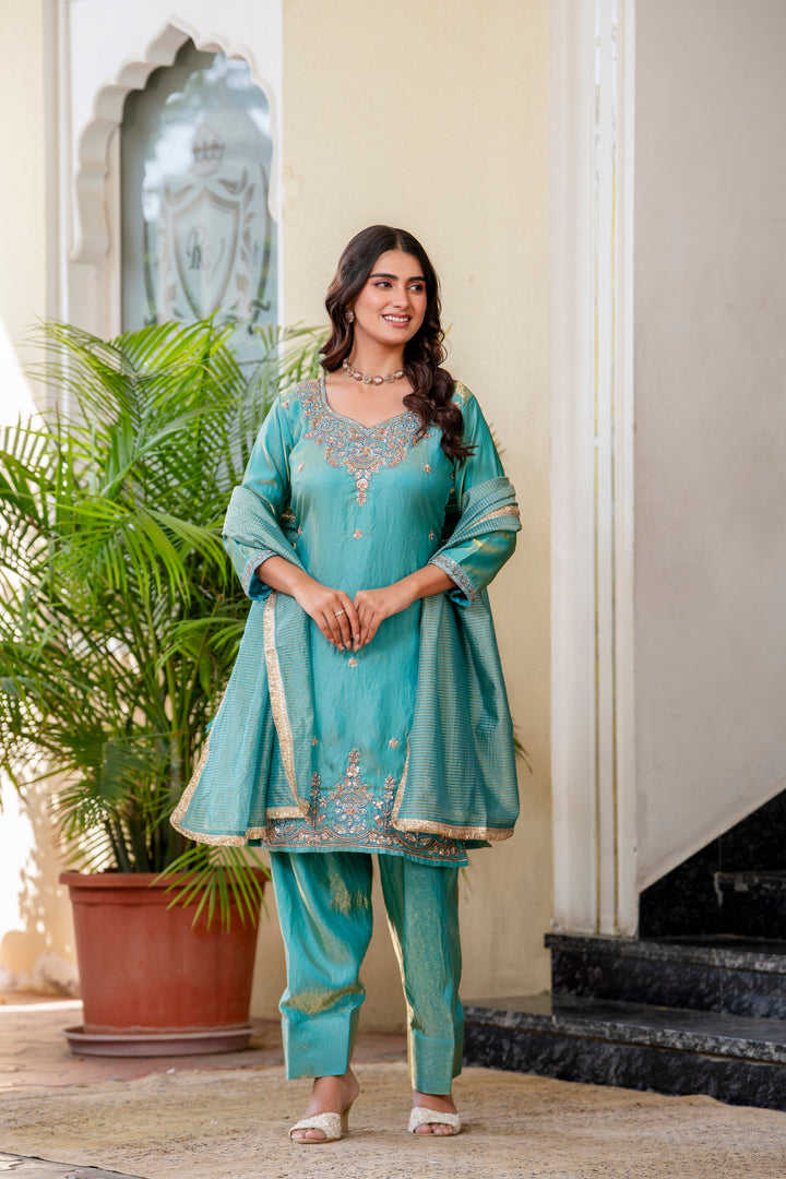 Turquoise Blue designer kurti set