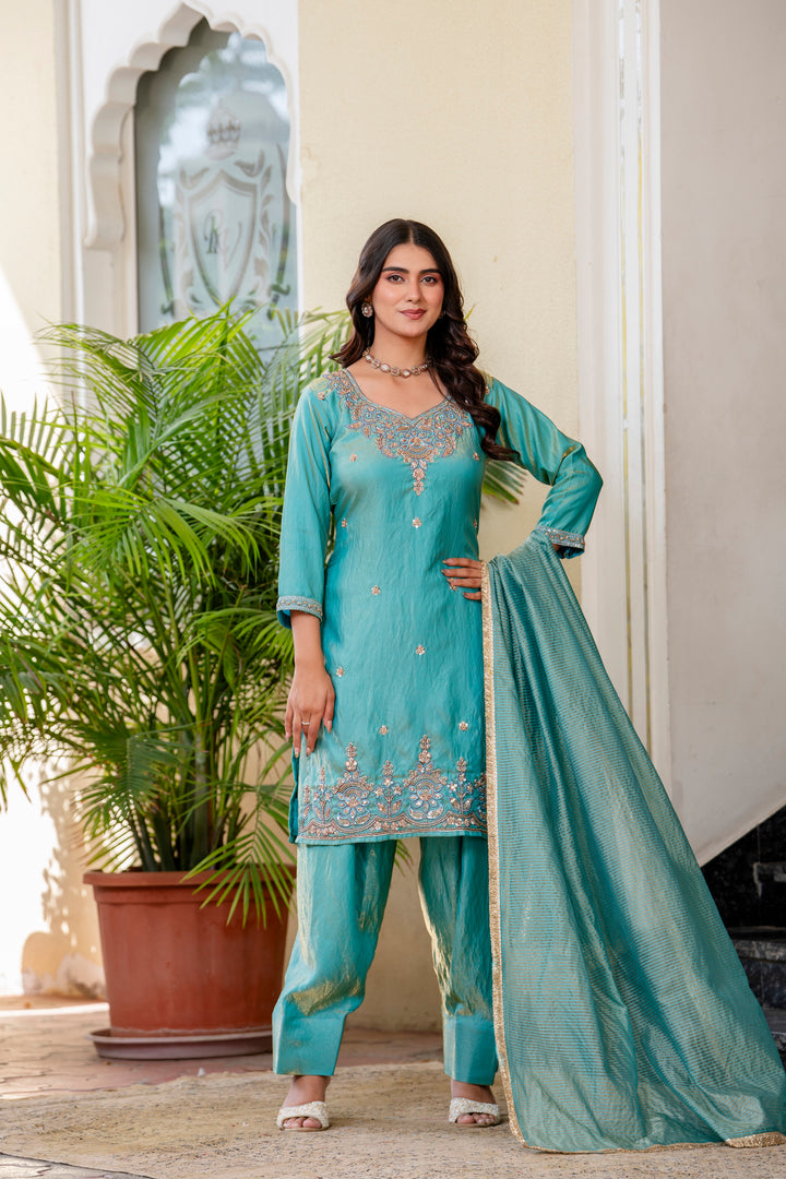 Turquoise Blue designer kurti set
