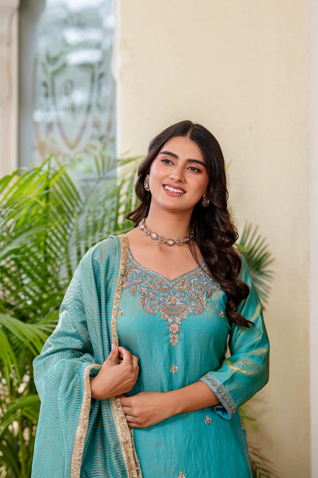 Turquoise Blue designer kurti set