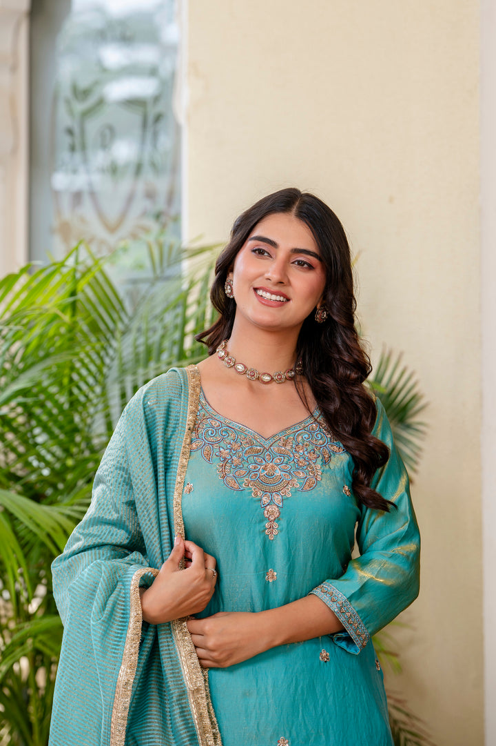 Turquoise Blue designer kurti set