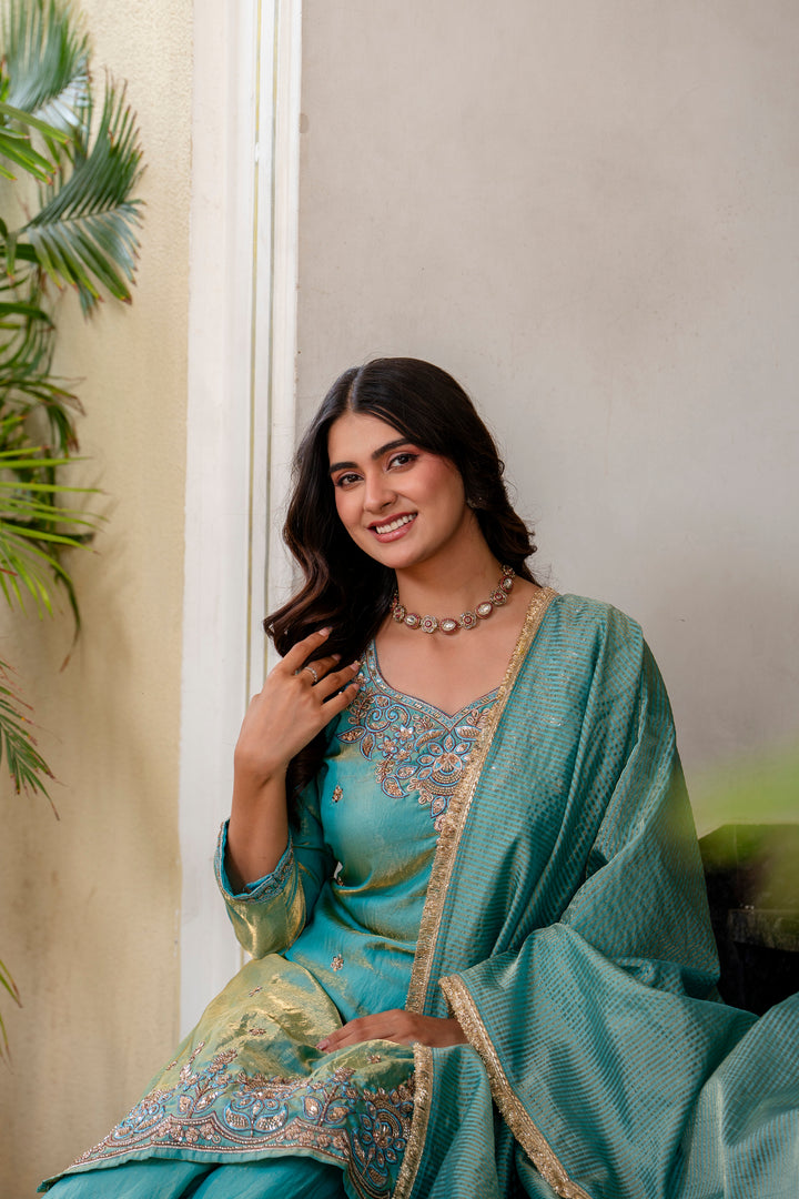 Turquoise Blue designer kurti set