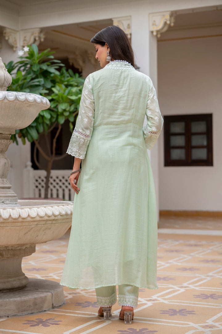 Designer Anarkali  Pista Color Gown