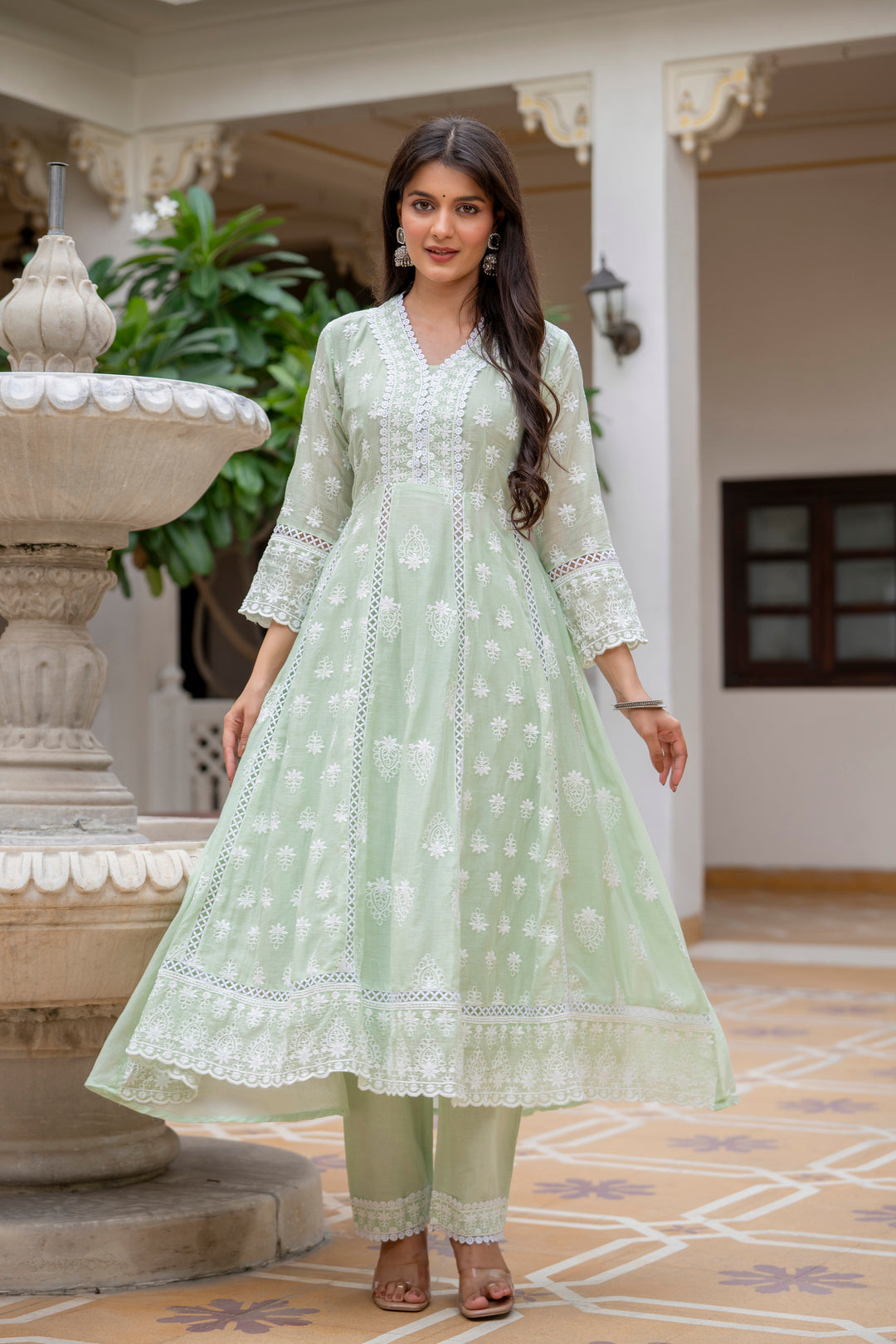 Designer Anarkali  Pista Color Gown