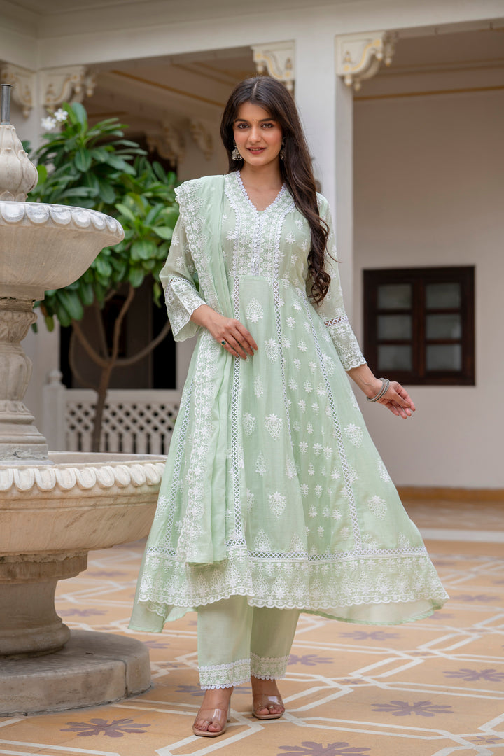 Designer Anarkali  Pista Color Gown
