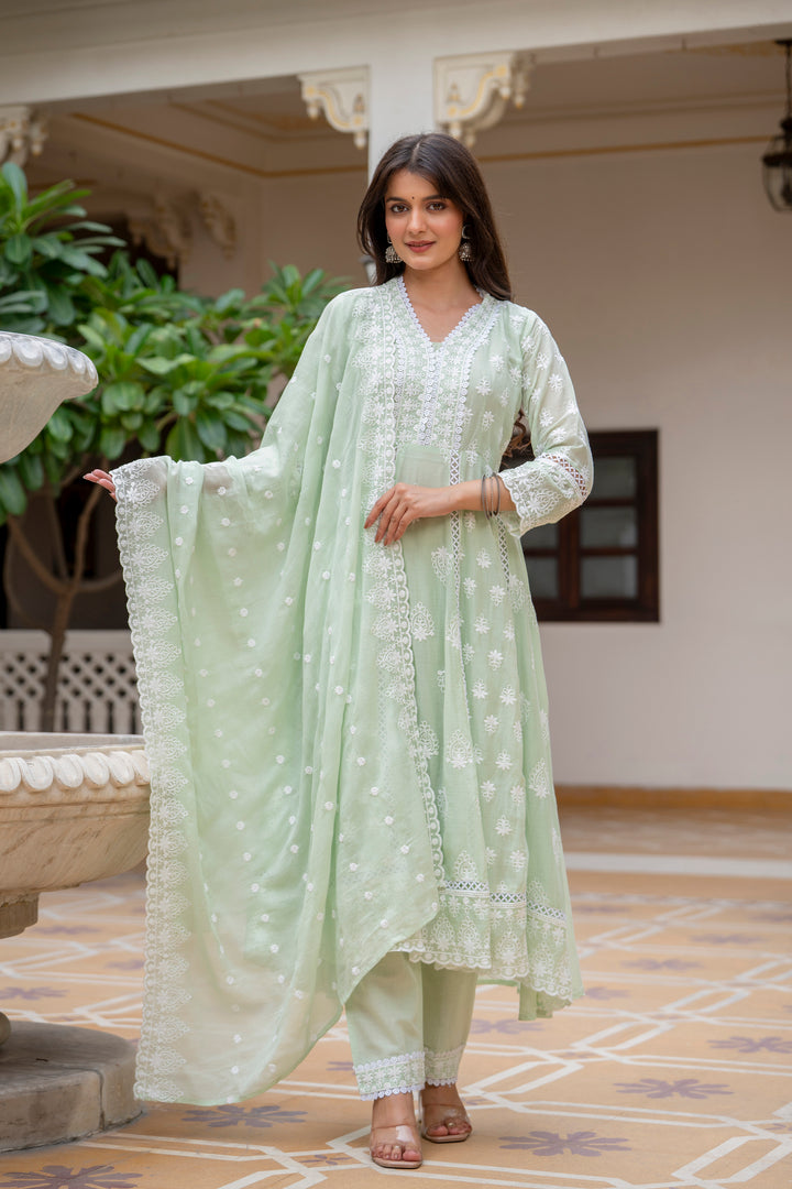 Designer Anarkali  Pista Color Gown