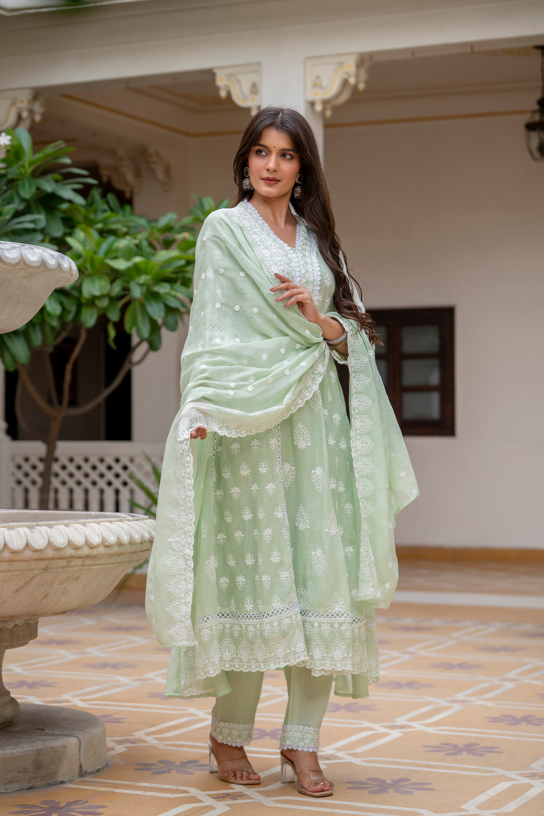Designer Anarkali  Pista Color Gown