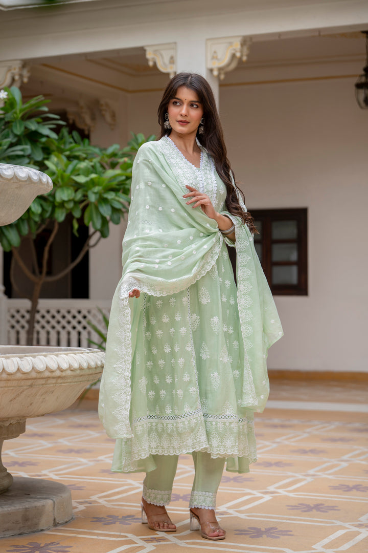 Designer Anarkali  Pista Color Gown