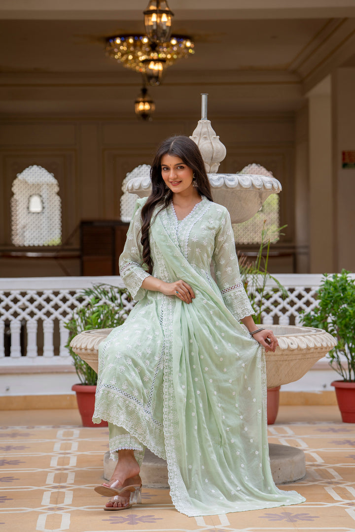 Designer Anarkali  Pista Color Gown