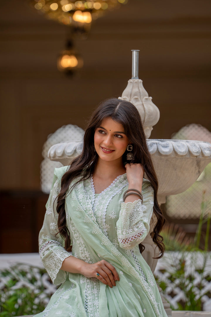 Designer Anarkali  Pista Color Gown