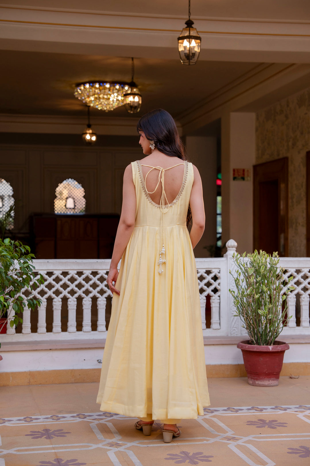 yellow color roman cotton anarkali Gown