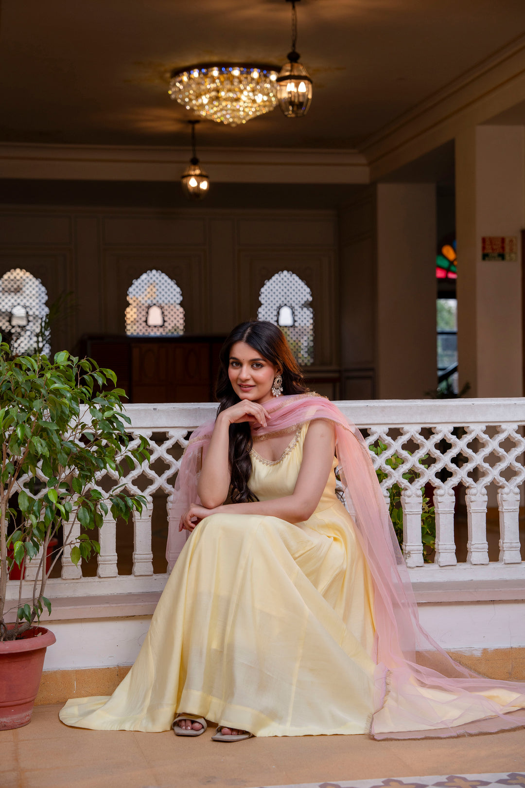 yellow color roman cotton anarkali Gown