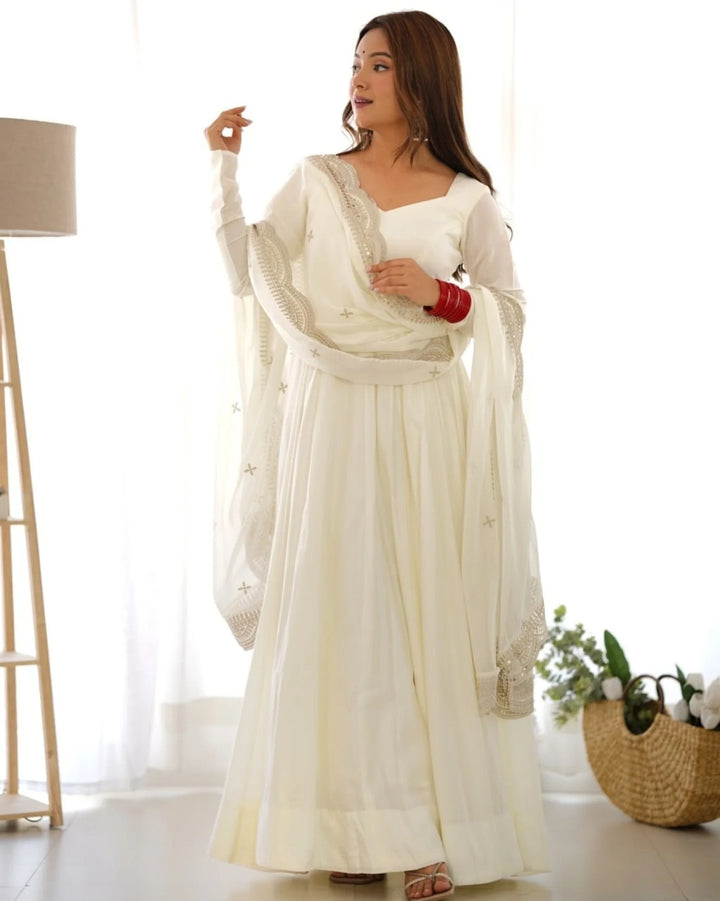 Classic Readymade Gown With Pant and dupatta Set