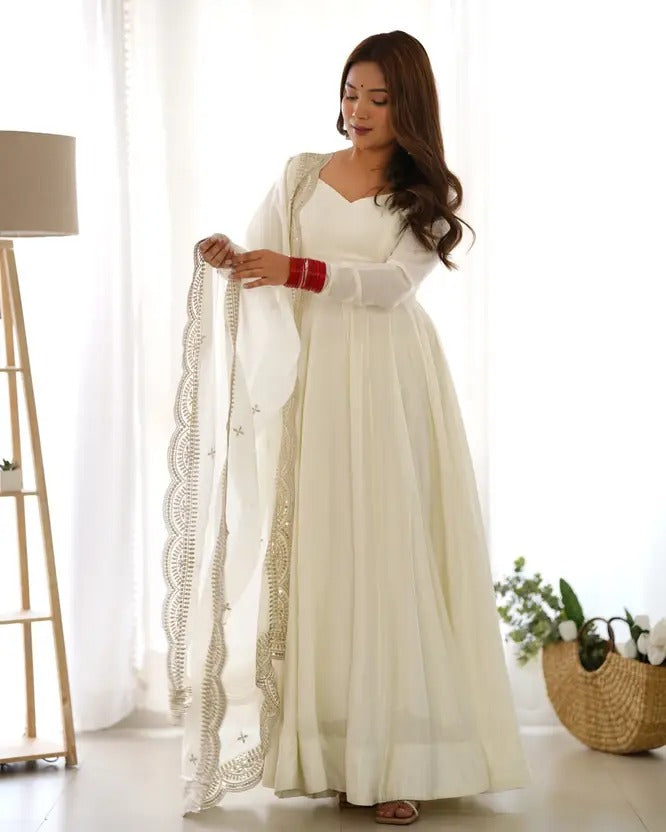 Classic Readymade Gown With Pant and dupatta Set