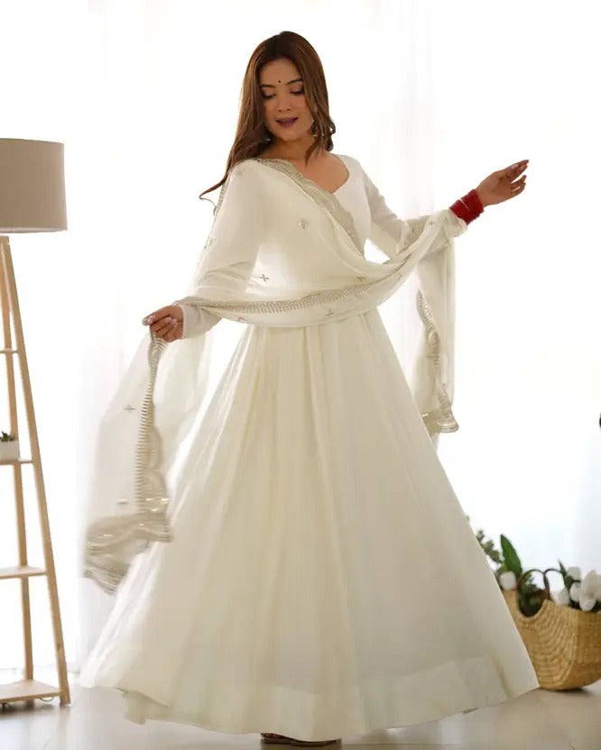 Classic Readymade Gown With Pant and dupatta Set