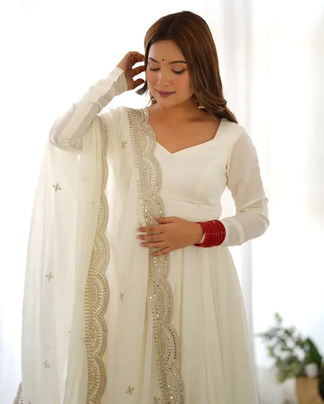 Classic Readymade Gown With Pant and dupatta Set