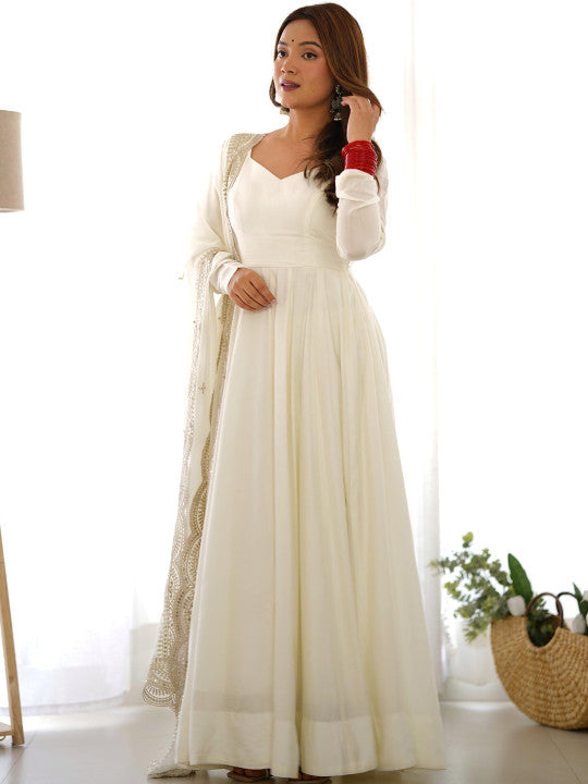 Classic Readymade Gown With Pant and dupatta Set