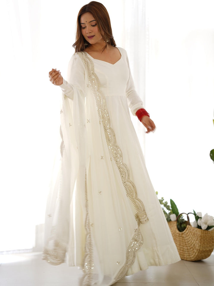 Classic Readymade Gown With Pant and dupatta Set