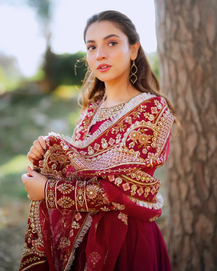 Heavy Blooming Faux Georgette Double Layer Flair Anarkali Gown