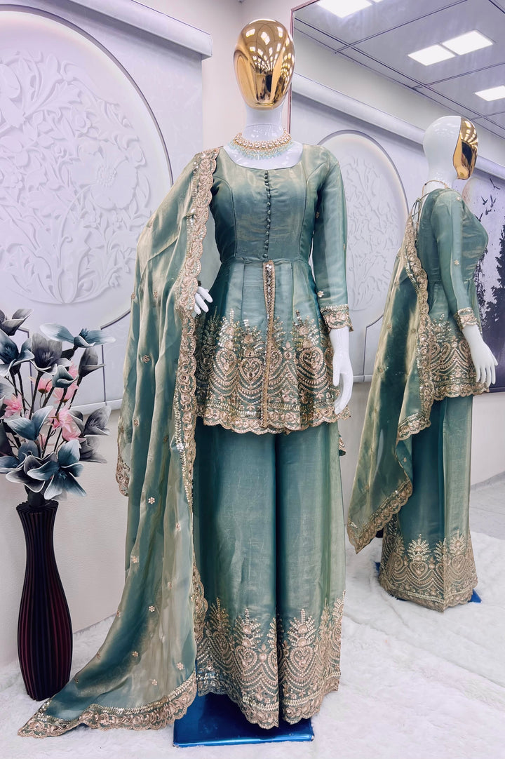 Heavy Two Tone Fendy Satin Silk Party Wear Sharara Set