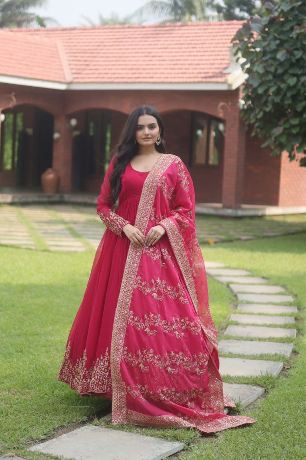 Faux Blooming Gown with Embroidered Dupatta