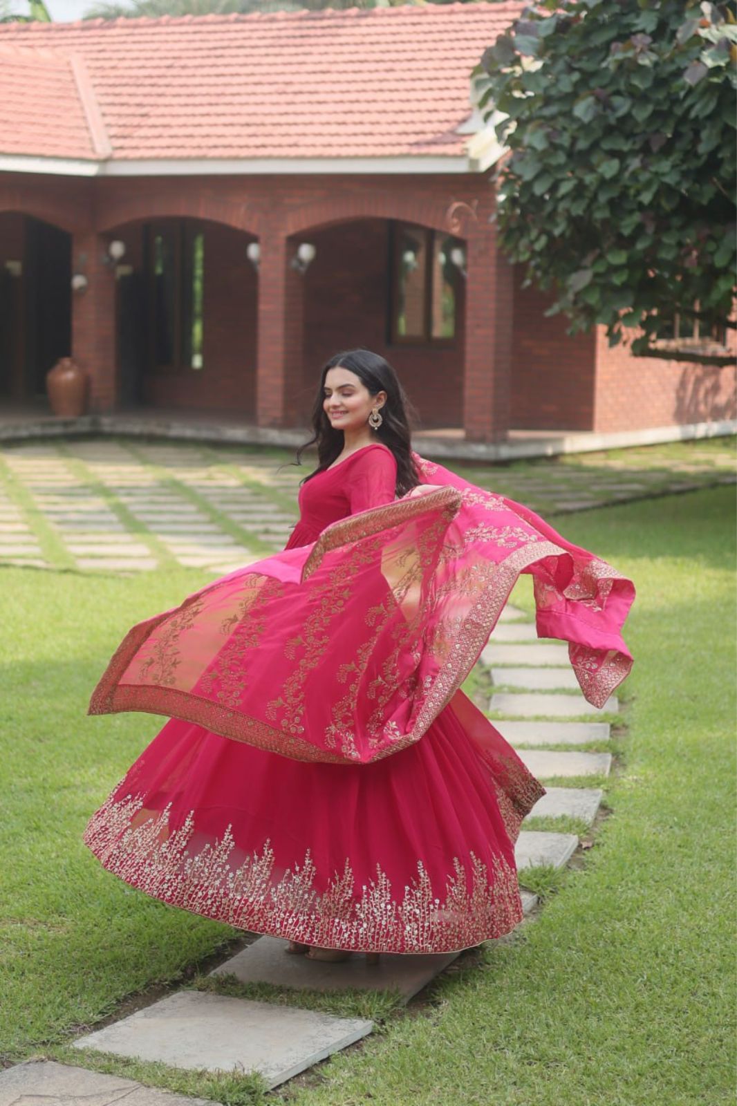 Faux Blooming Gown with Embroidered Dupatta