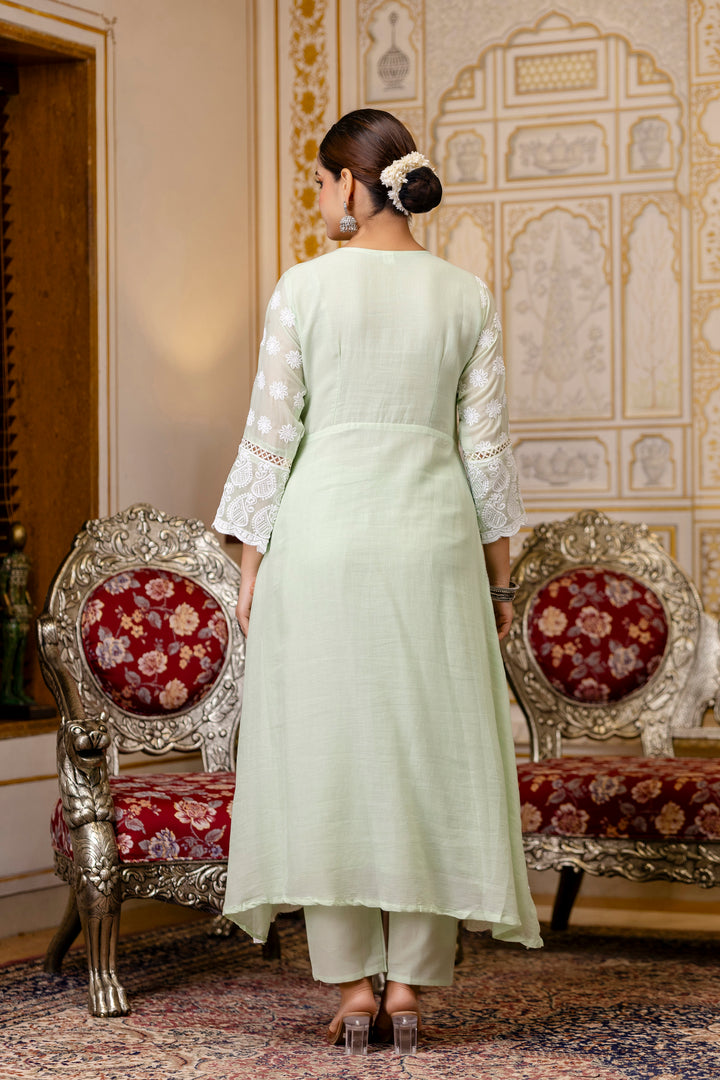 Pure Cotton Pista Color Anarkali Gown