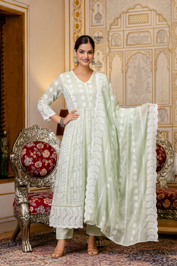 Pure Cotton Pista Color Anarkali Gown