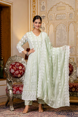 Pure Cotton Pista Color Anarkali Gown