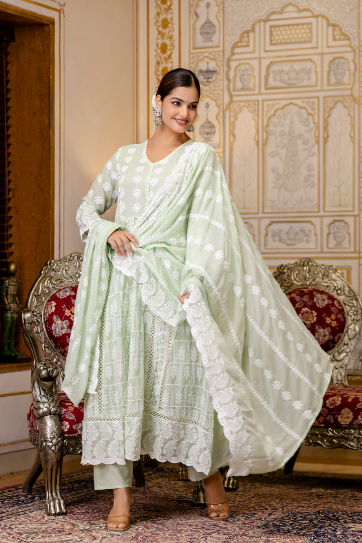 Pure Cotton Pista Color Anarkali Gown