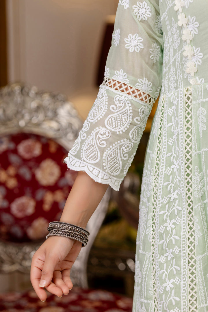 Pure Cotton Pista Color Anarkali Gown