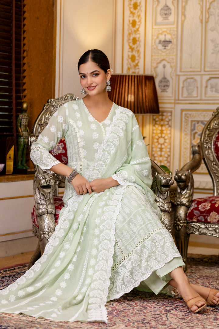 Pure Cotton Pista Color Anarkali Gown
