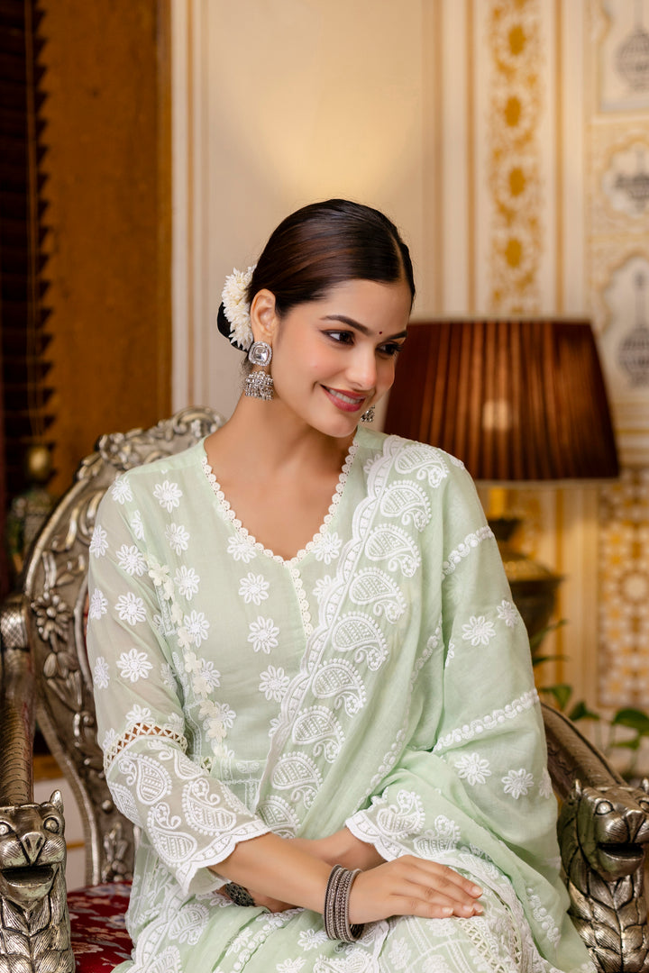 Pure Cotton Pista Color Anarkali Gown