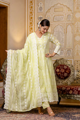 Pure Cotton Lemmon yellow Color Anarkali Gown