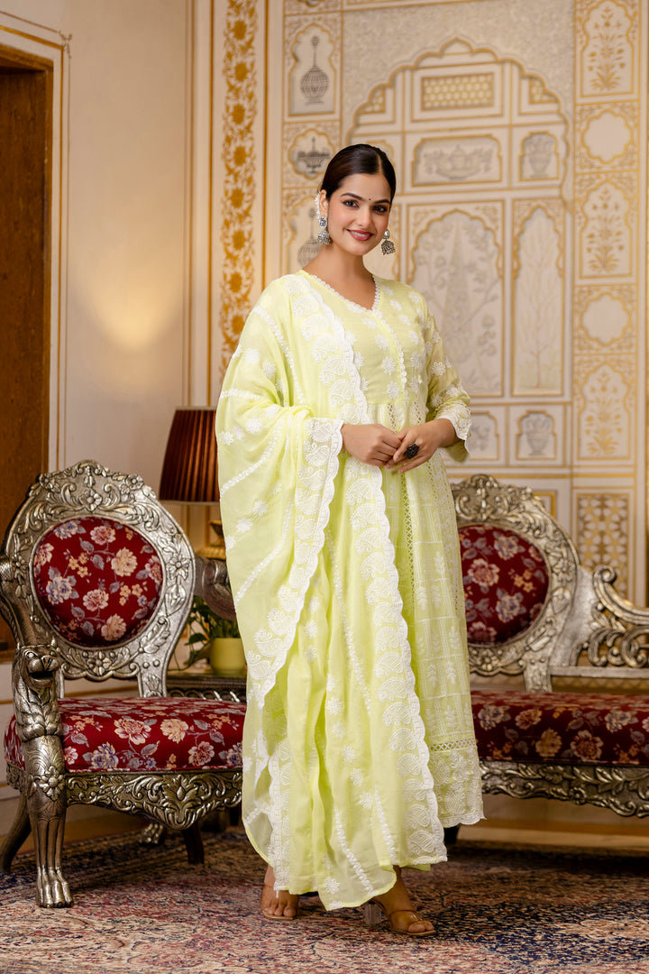 Pure Cotton Lemmon yellow Color Anarkali Gown