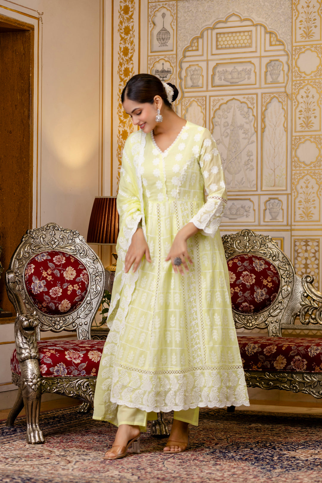 Pure Cotton Lemmon yellow Color Anarkali Gown