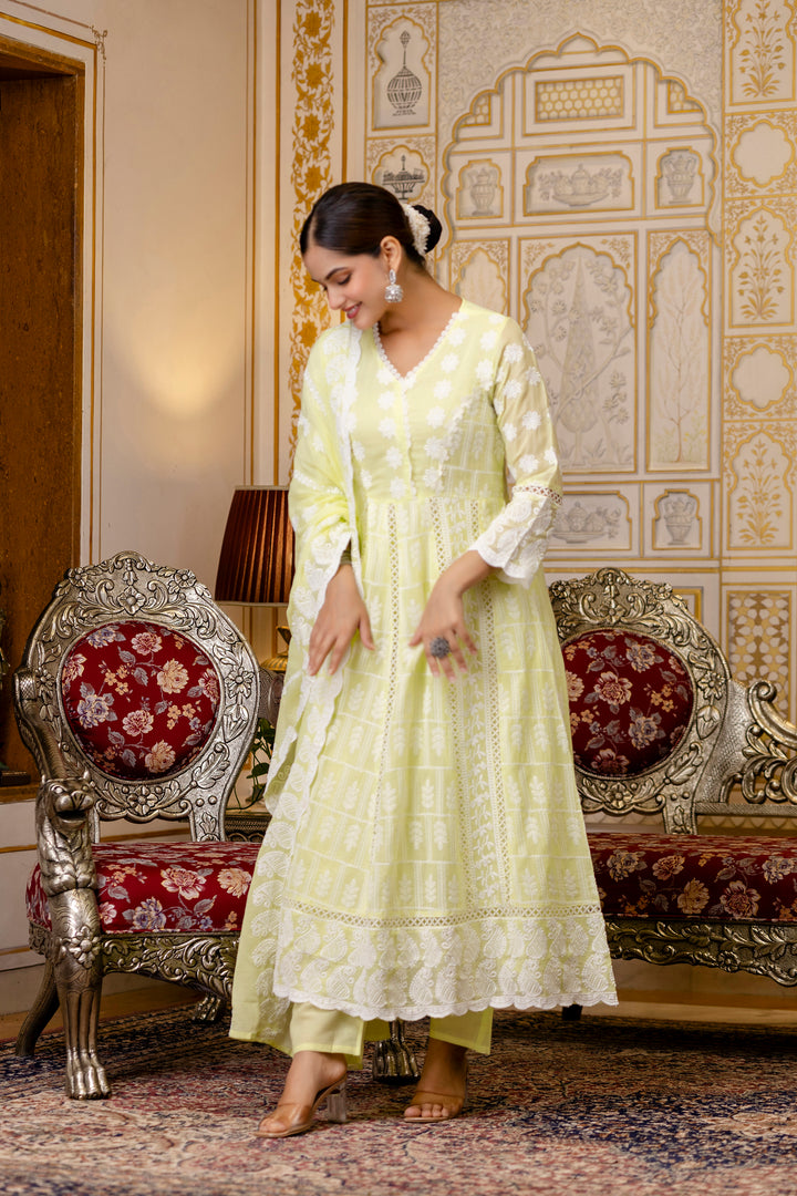 Pure Cotton Lemmon yellow Color Anarkali Gown