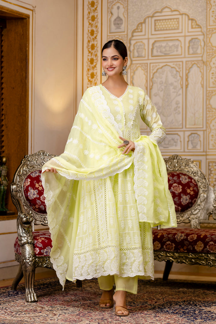 Pure Cotton Lemmon yellow Color Anarkali Gown