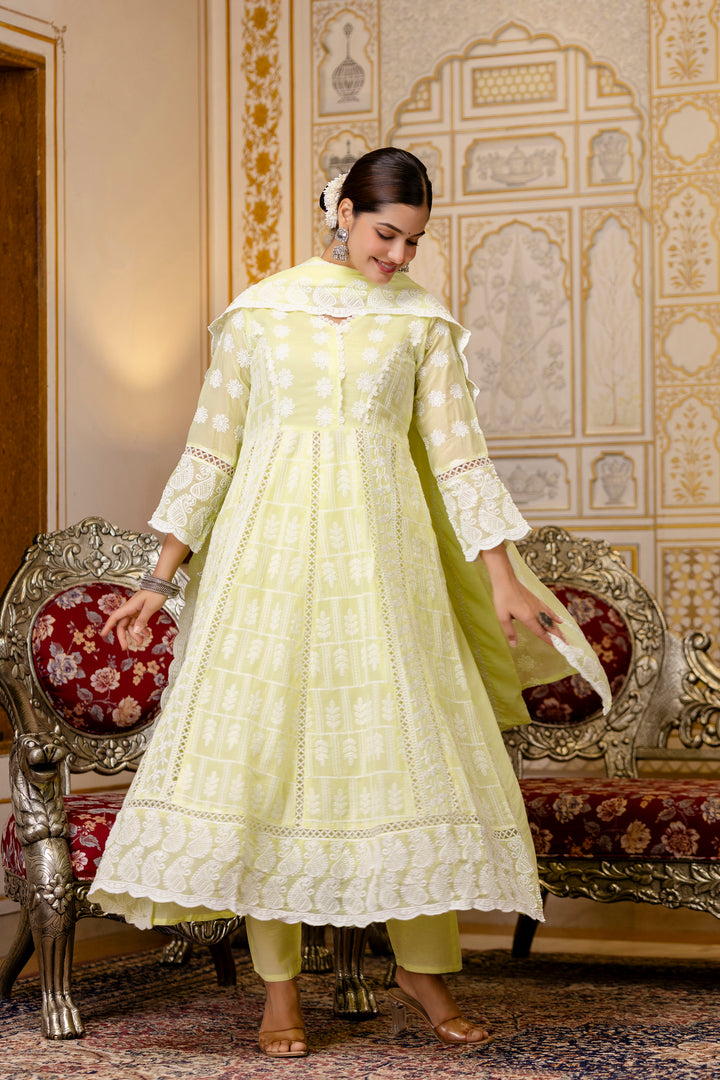 Pure Cotton Lemmon yellow Color Anarkali Gown