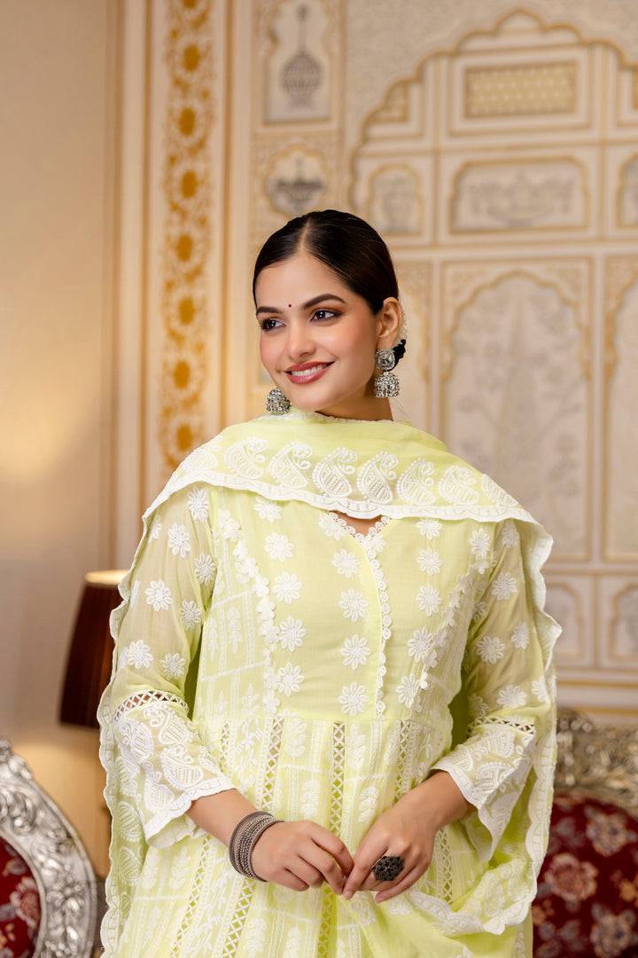 Pure Cotton Lemmon yellow Color Anarkali Gown