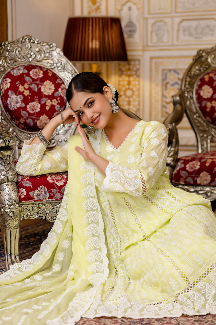 Pure Cotton Lemmon yellow Color Anarkali Gown
