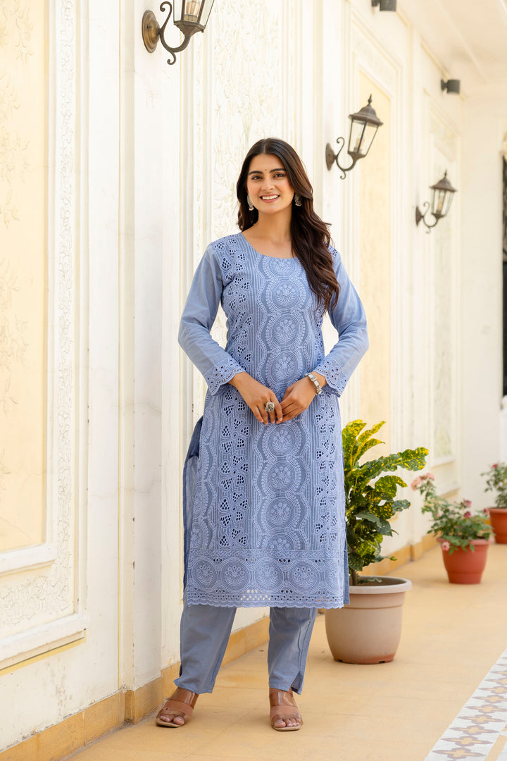 Elegant Cambric Cotton Grey Set