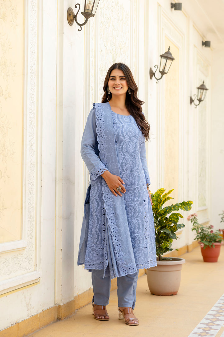 Elegant Cambric Cotton Grey Set