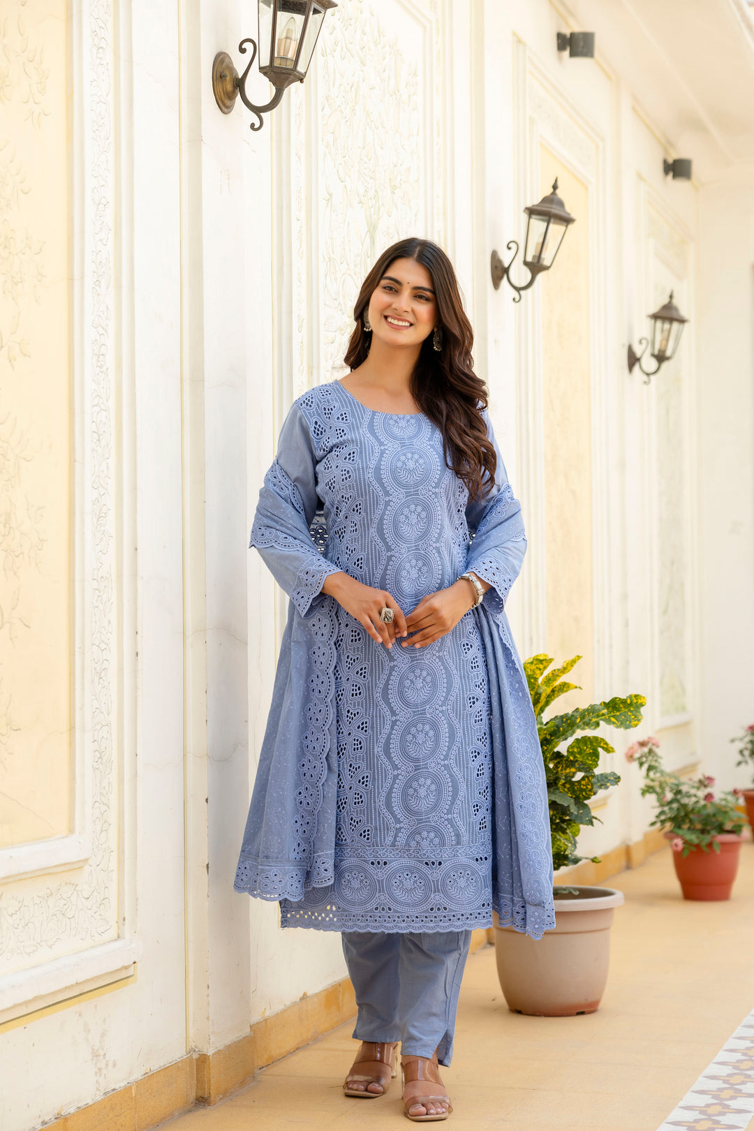 Elegant Cambric Cotton Grey Set