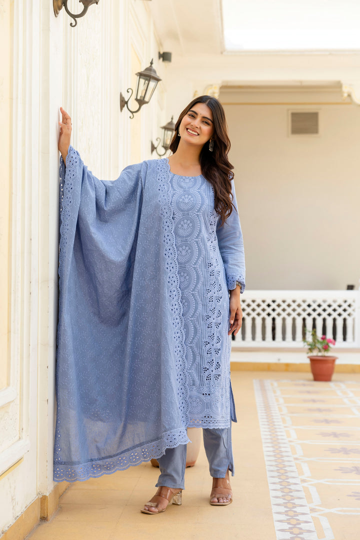 Elegant Cambric Cotton Grey Set